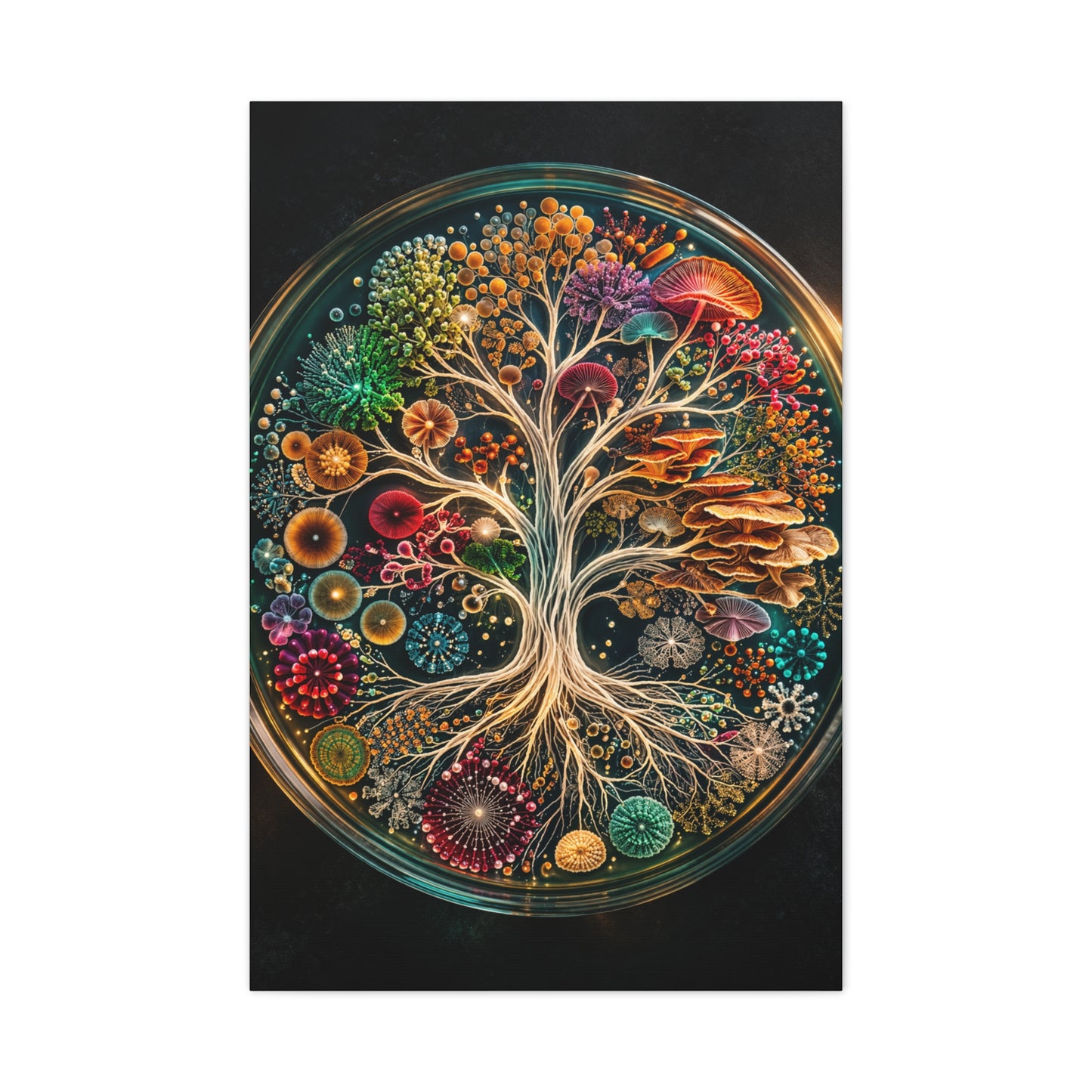 Luminous Bio-Art Fungal Tree Petri Study Wall Art & Canvas Print