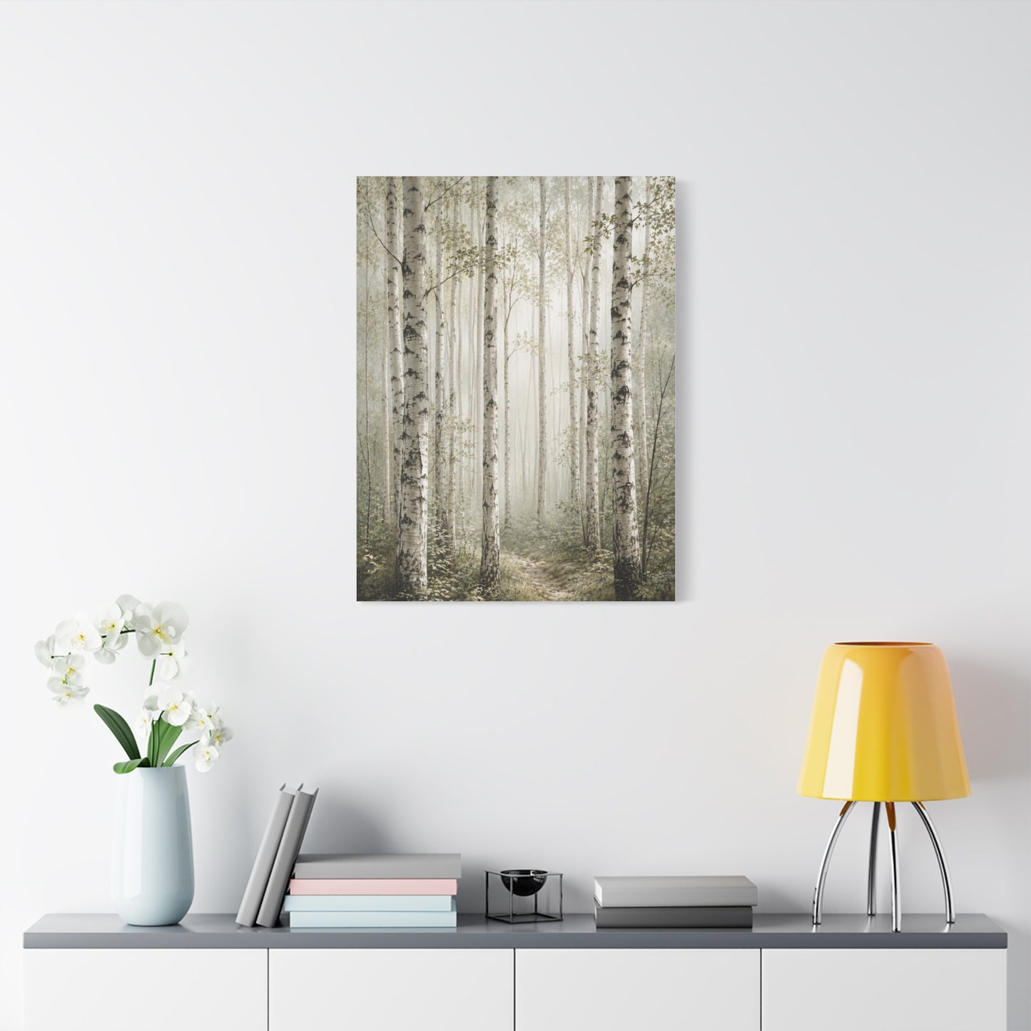 Soft Birch Forest Pathway Trees Wall Art & Canvas Print