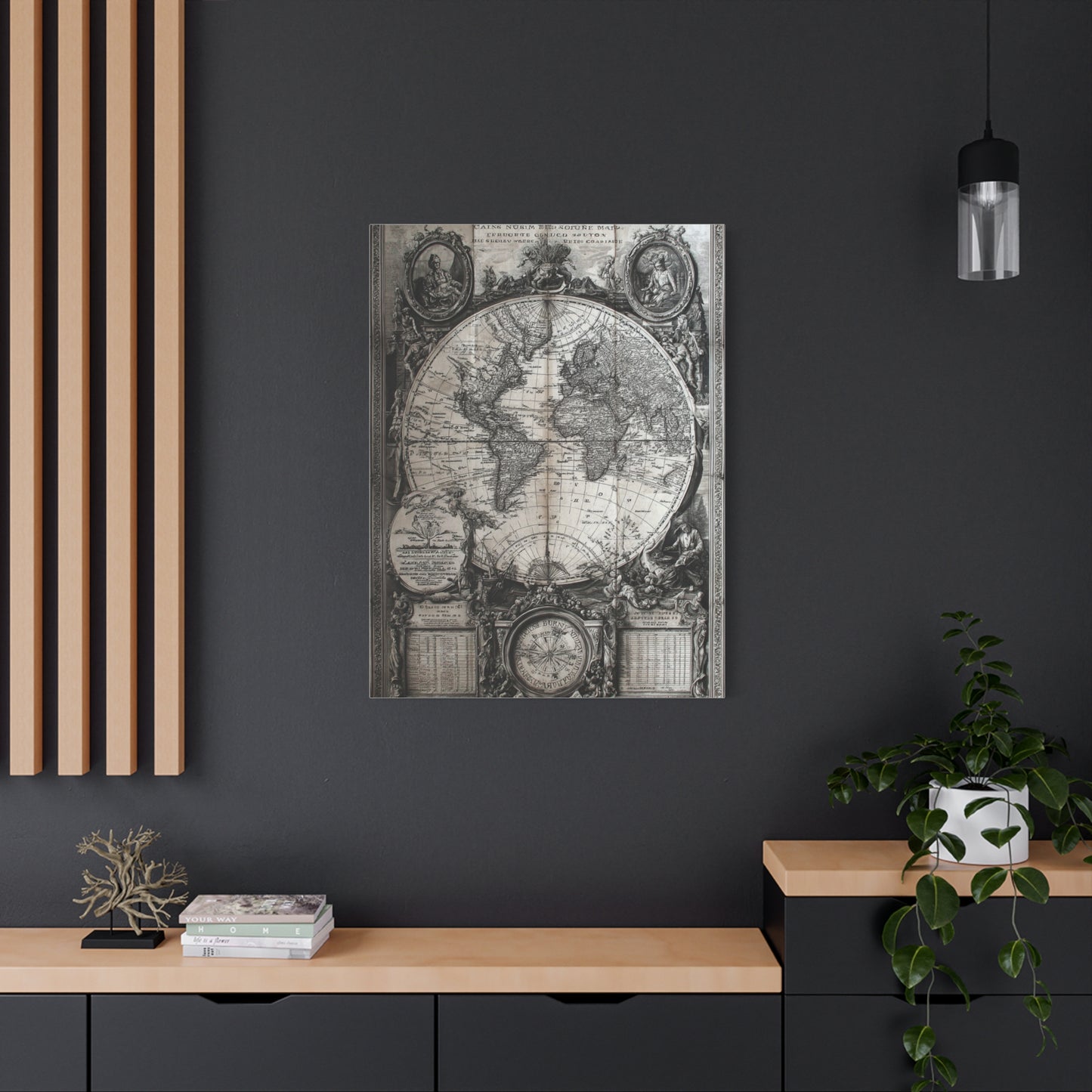 Antique World Map Engraving Wall Art & Canvas Print
