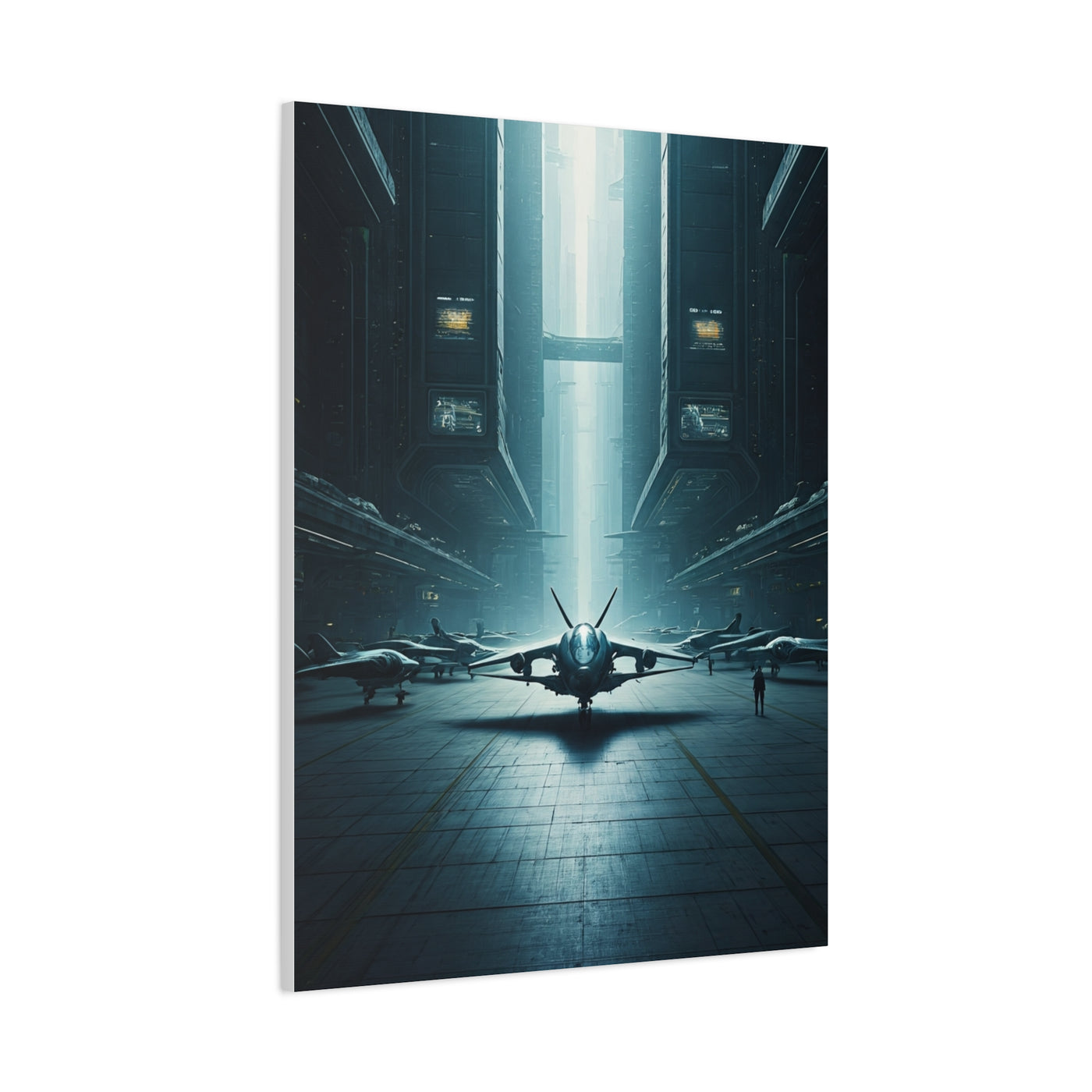 Futuristic Aircraft Hangar Scene Wall Art & Canvas Prints