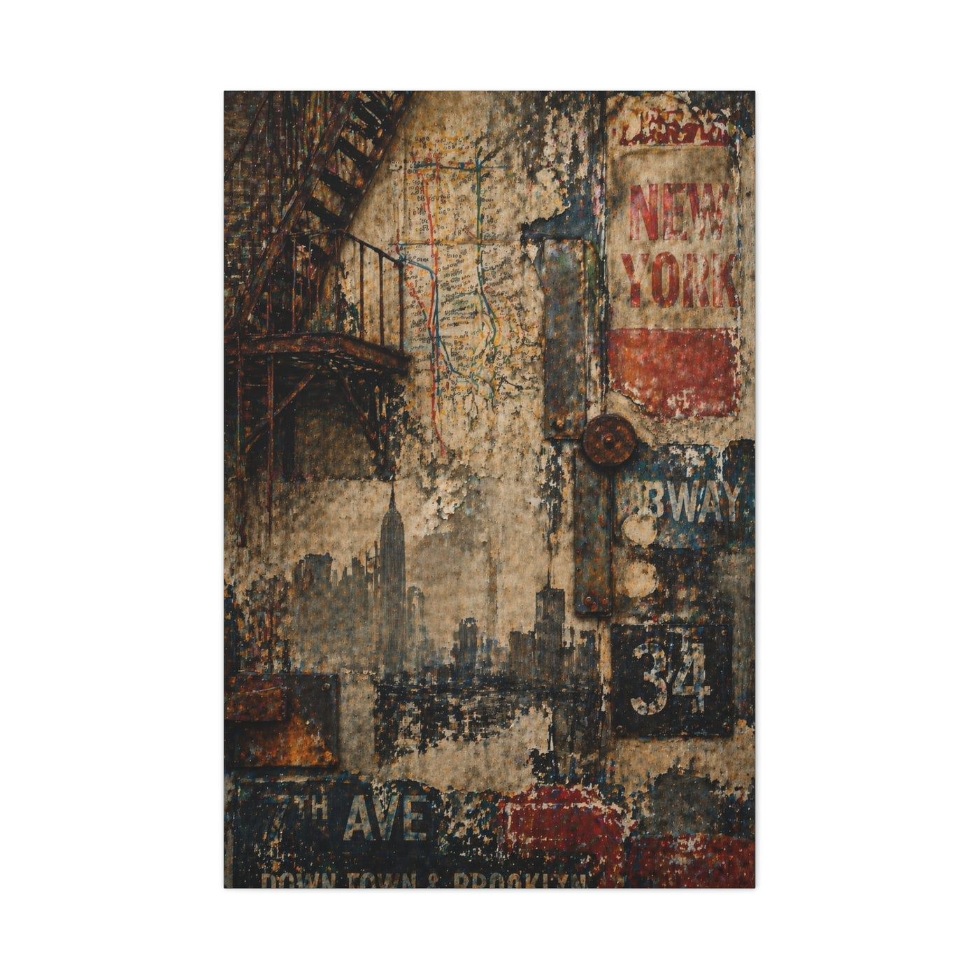 Urban Vintage Collage Skyline Wall Art & Canvas Print