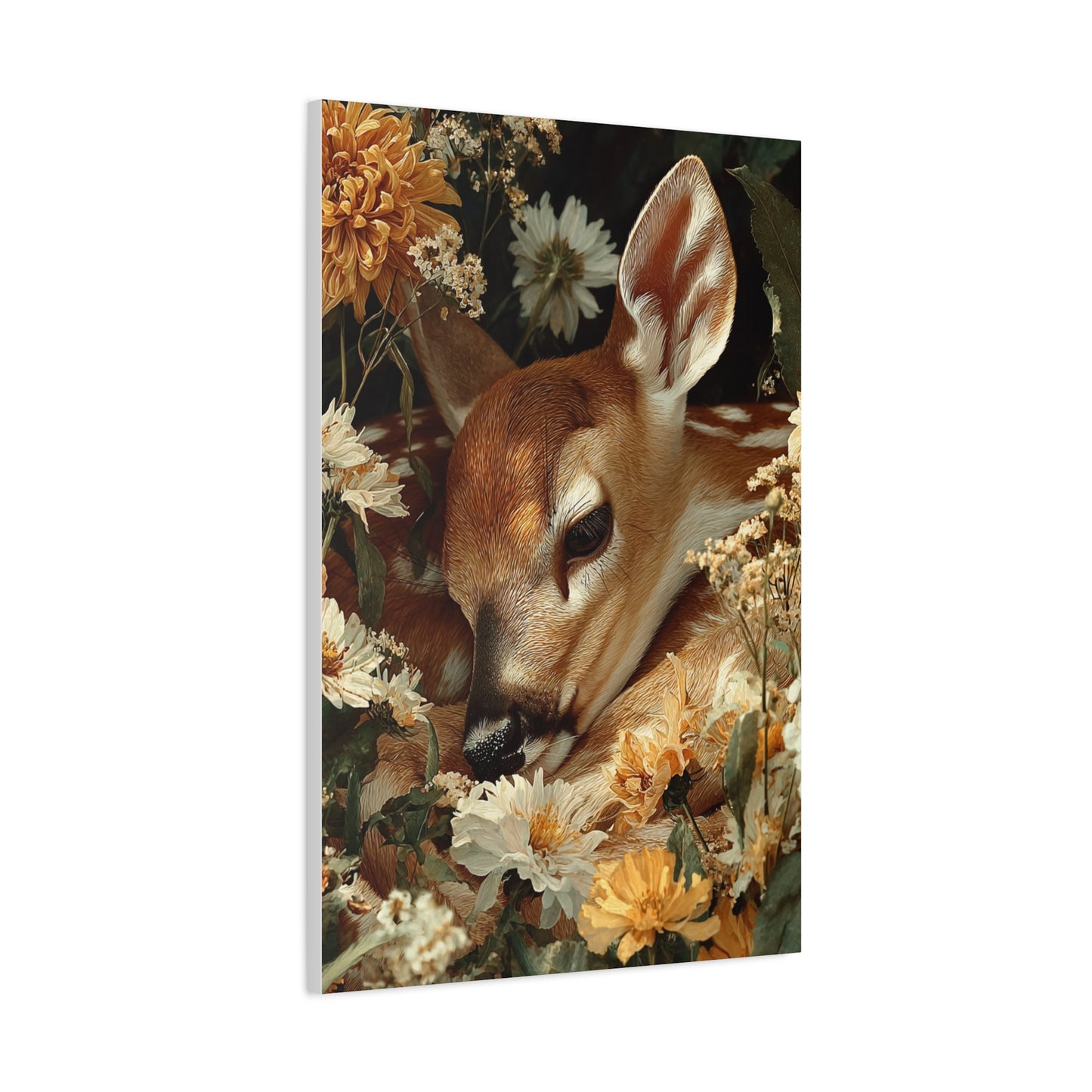 Floral Garland Deer Portrait Wall Art & Canvas Print