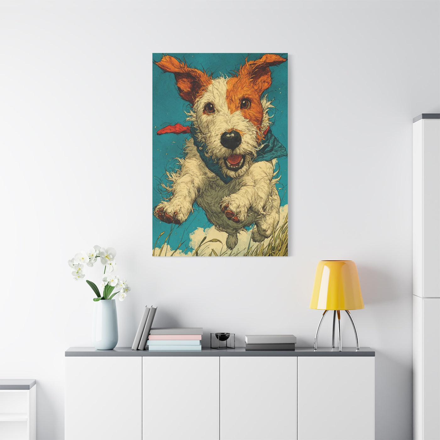 Jack Russell Terrier Mid-Leap Illustration Wall Art & Canvas Print