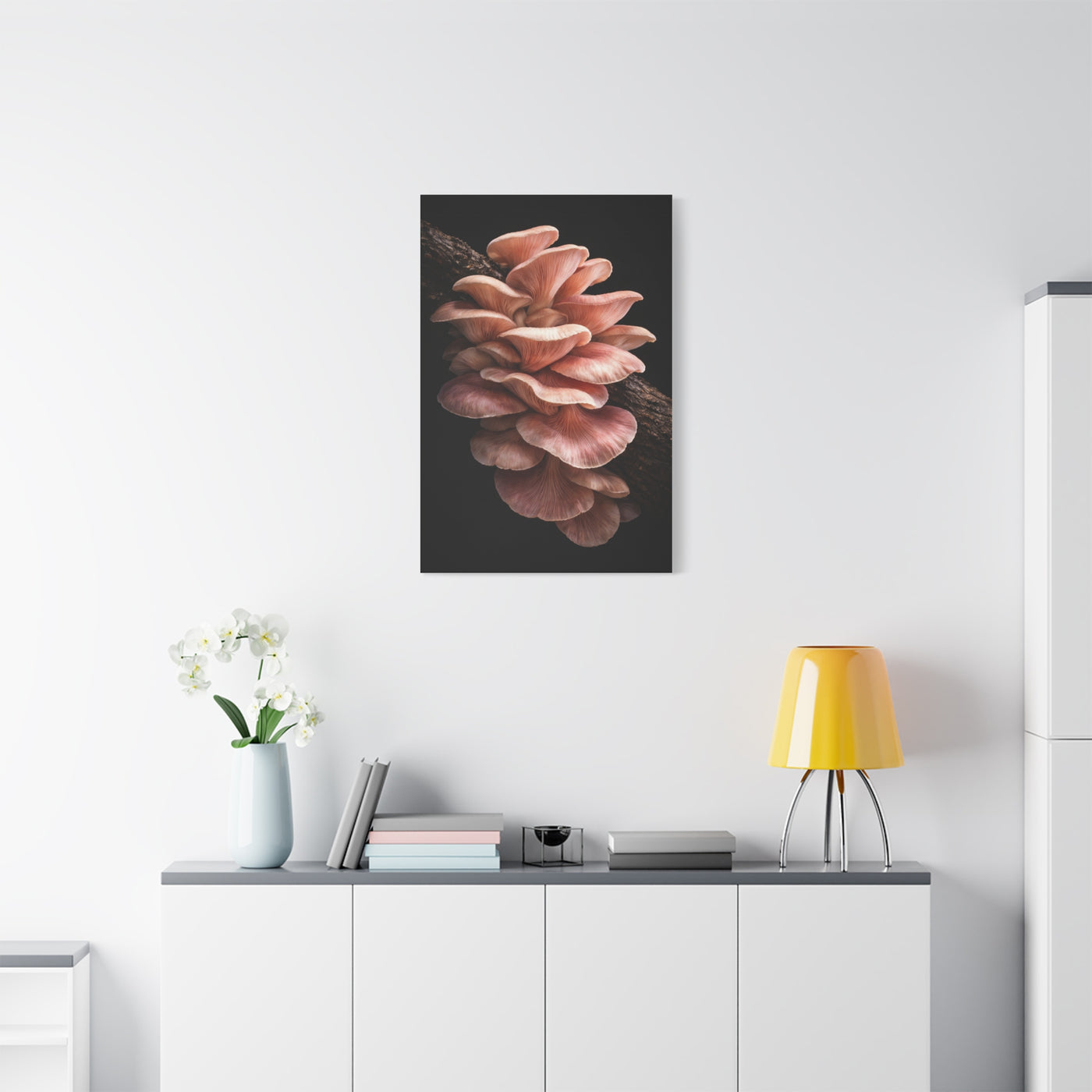 Blush Pink Oyster Mushroom Macro Study Wall Art & Canvas Print
