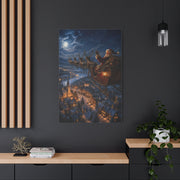Santa Sleigh Flight Over Snowy Village Wall Art & Canvas Print