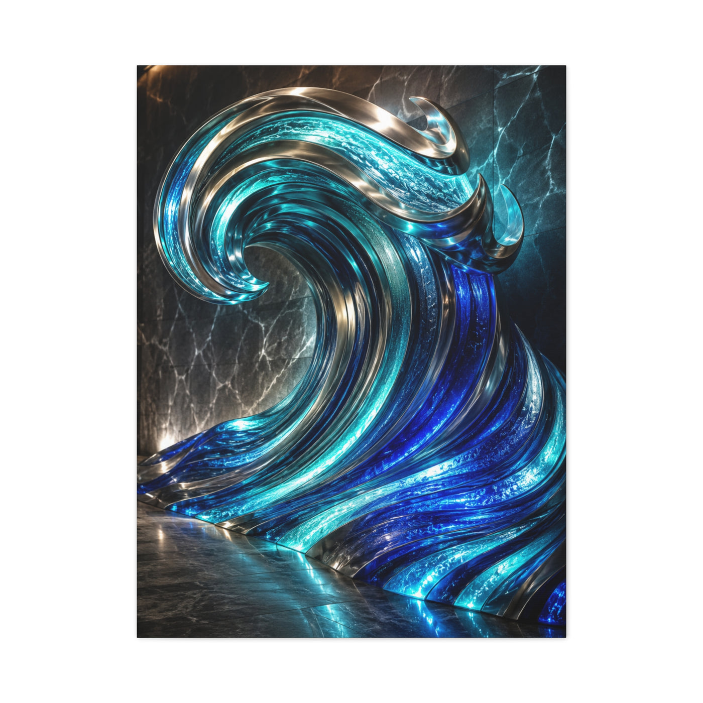Glass & Steel Ocean Wave Architectural Sculpture Wall Art & Canvas Print