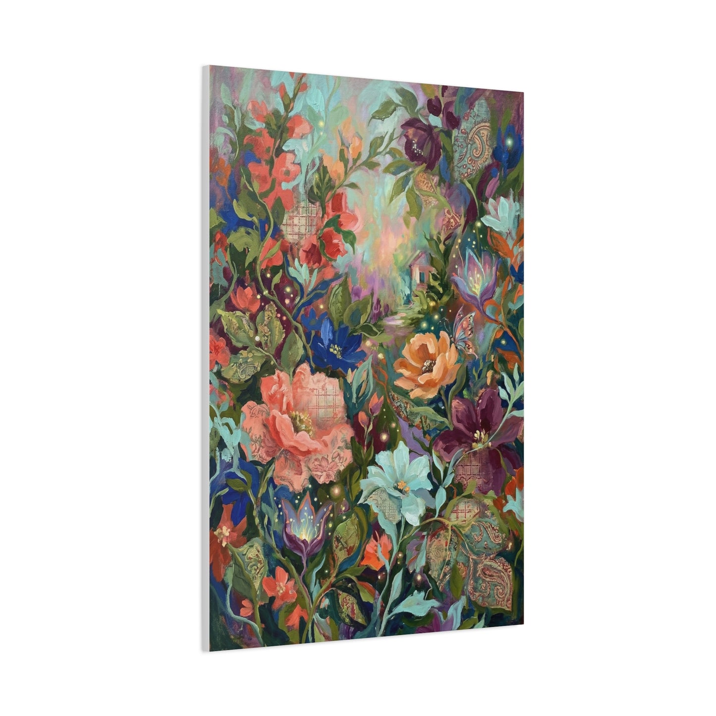 Enchanted Floral Garden & Fireflies Wall Art & Canvas Print