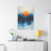 Orange Sun Over Indigo Waves Abstract Wall Art & Canvas Print