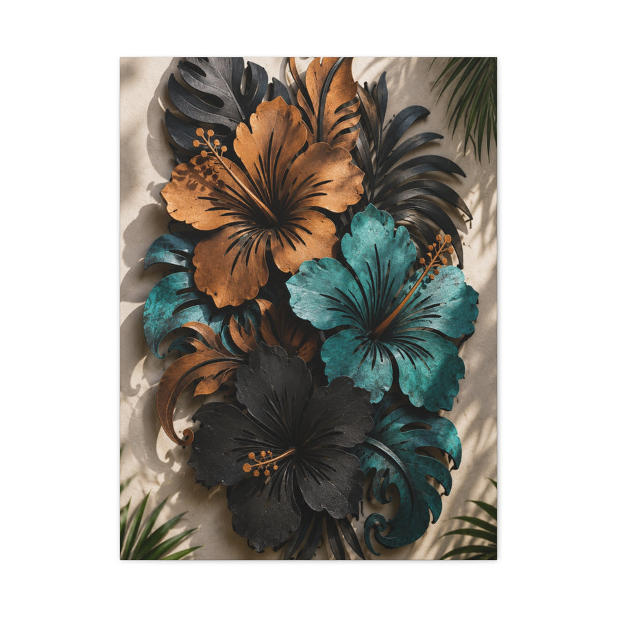 Metal Hibiscus Botanical Sculpture Tropical Wall Art & Canvas Print