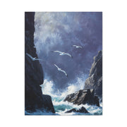 Seagulls Flying Above Crashing Coastal Waves Wall Art & Canvas Print