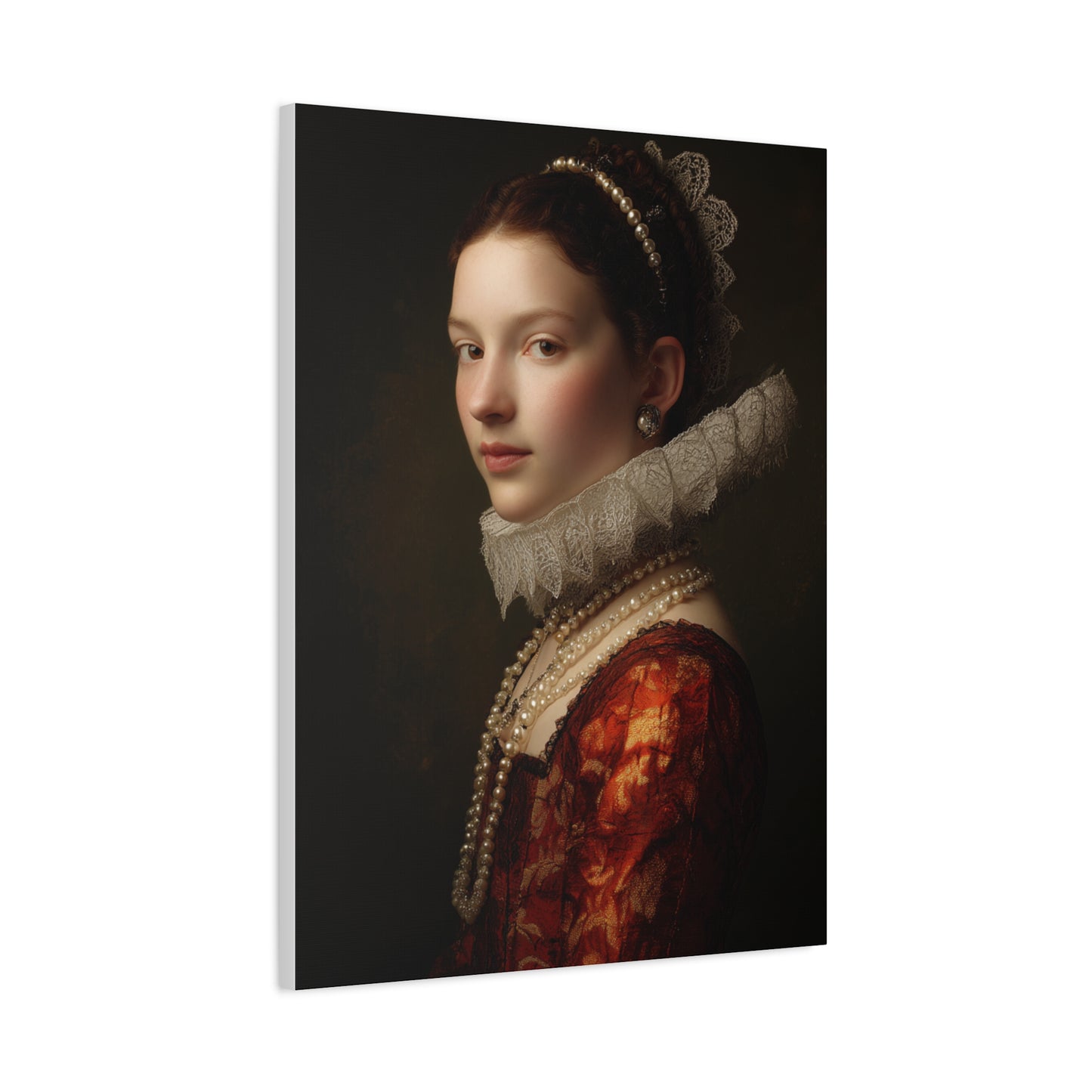 Baroque Noblewoman With Pearls Classical Portrait Wall Art & Canvas Print