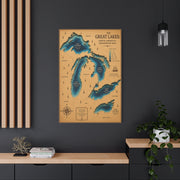 Great Lakes Bathymetric Chart Wall Art & Canvas Print