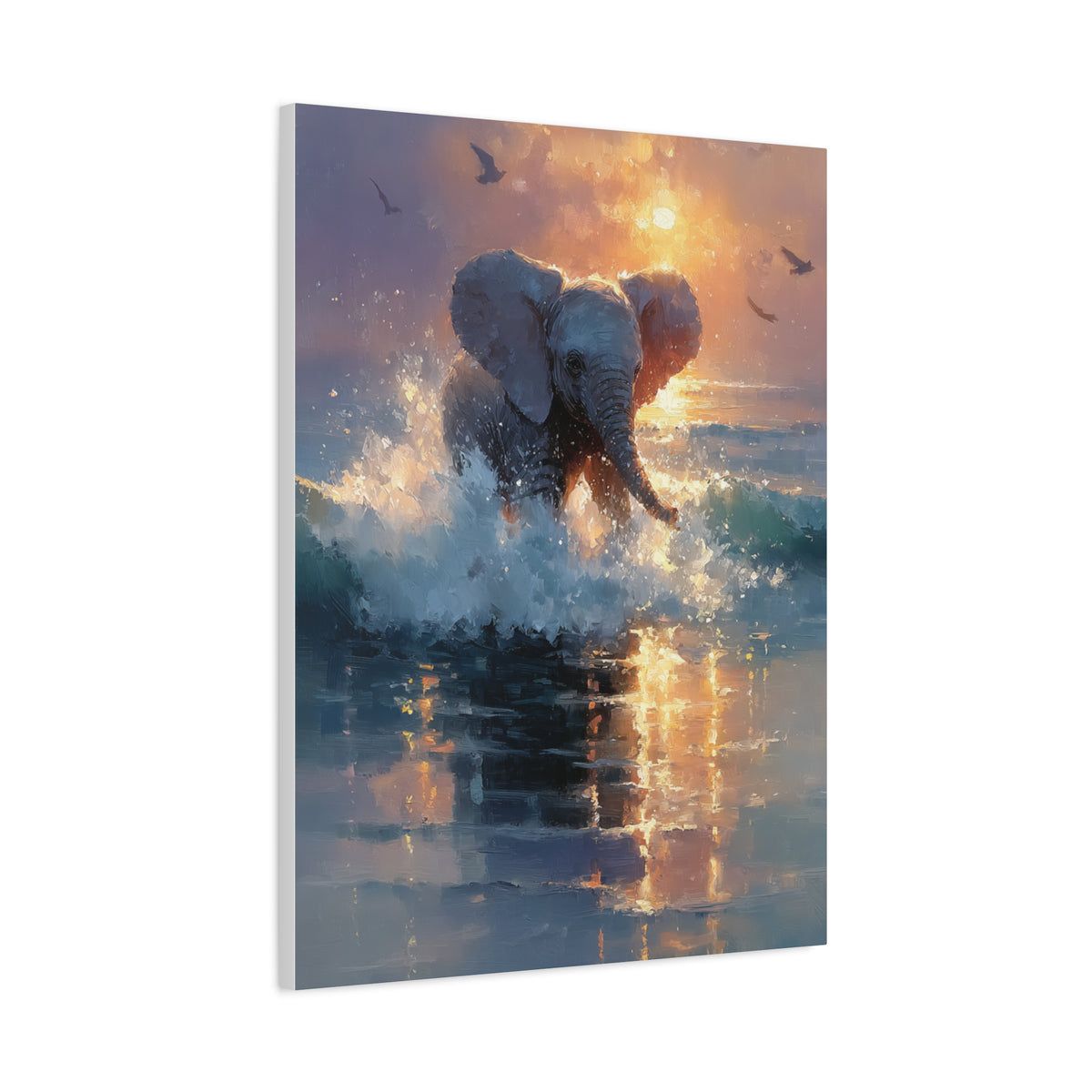 Baby Elephant Ocean Splash Wall Art & Canvas Print