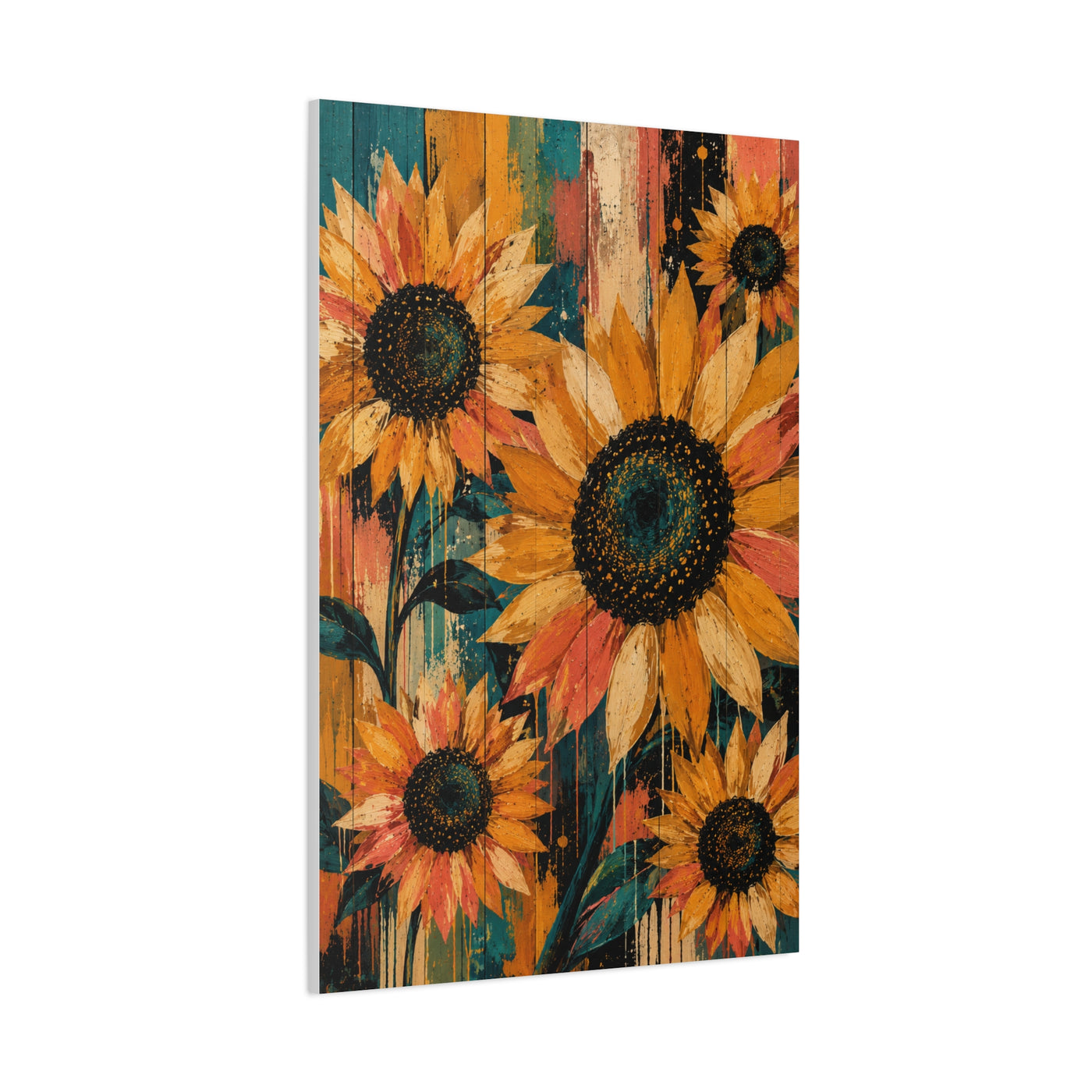 Rustic Color-Wash Sunflower Panel Wall Art & Canvas Print