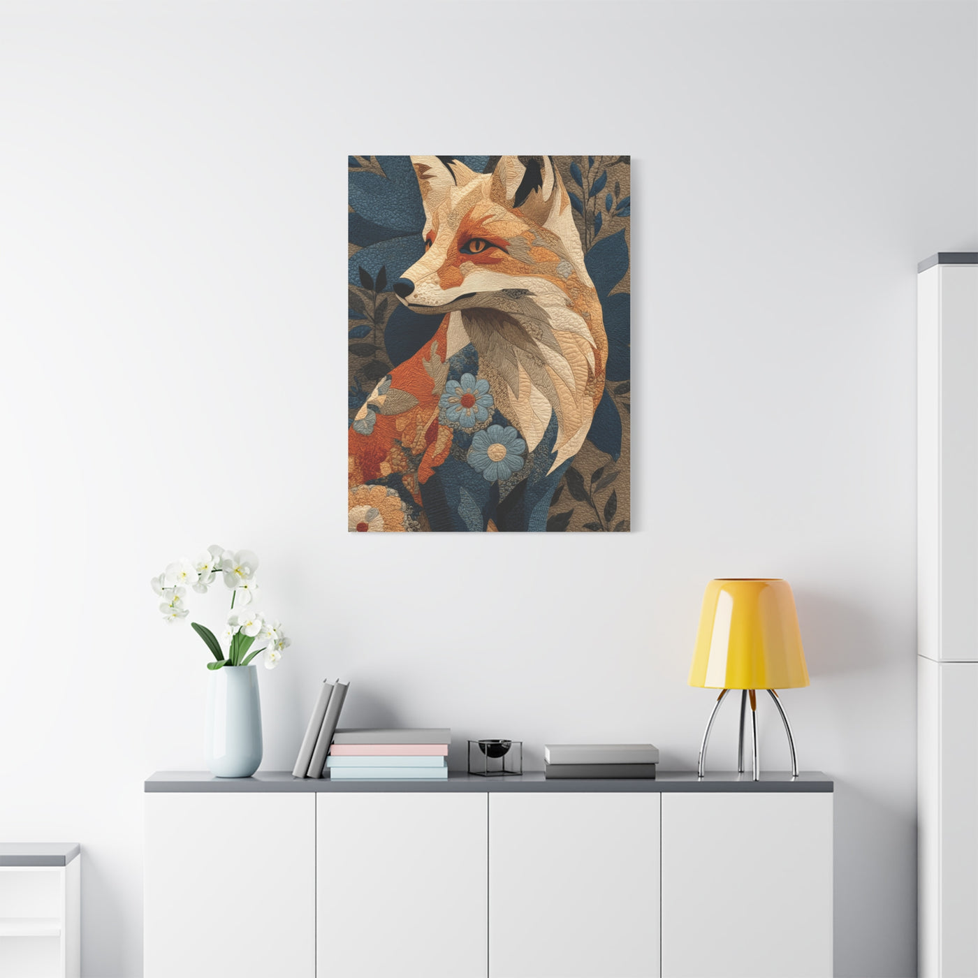 Patchwork Textile Fox Folk Art Wall Art & Canvas Print