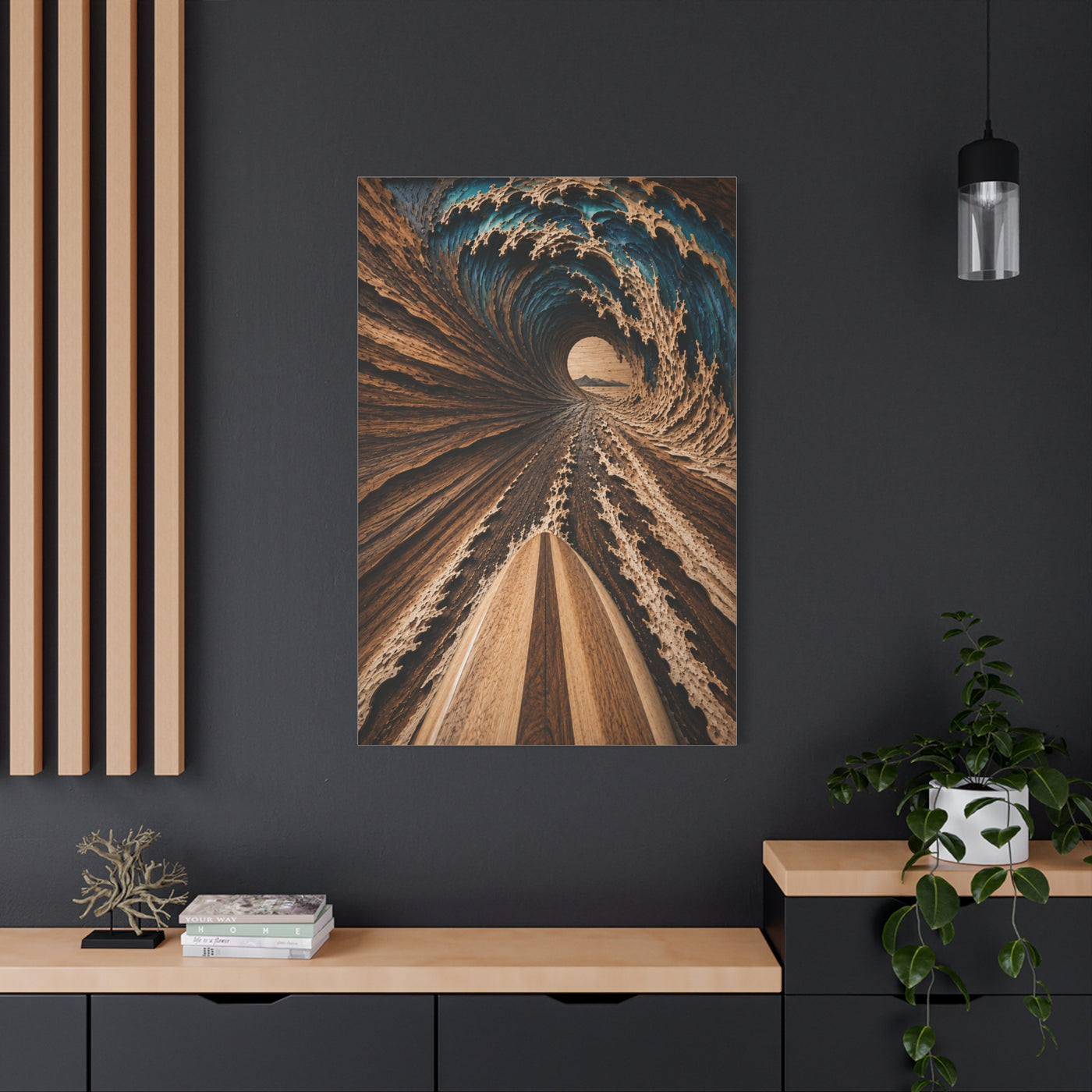 Wooden Barrel Tunnel Surf View Wall Art & Canvas Print