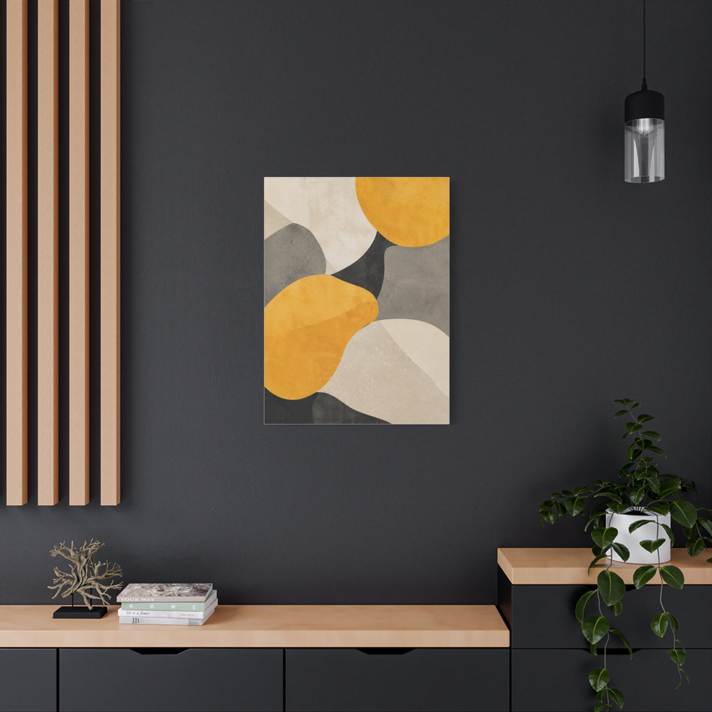 Pebble Form Mustard & Neutral Abstract Wall Art & Canvas Print