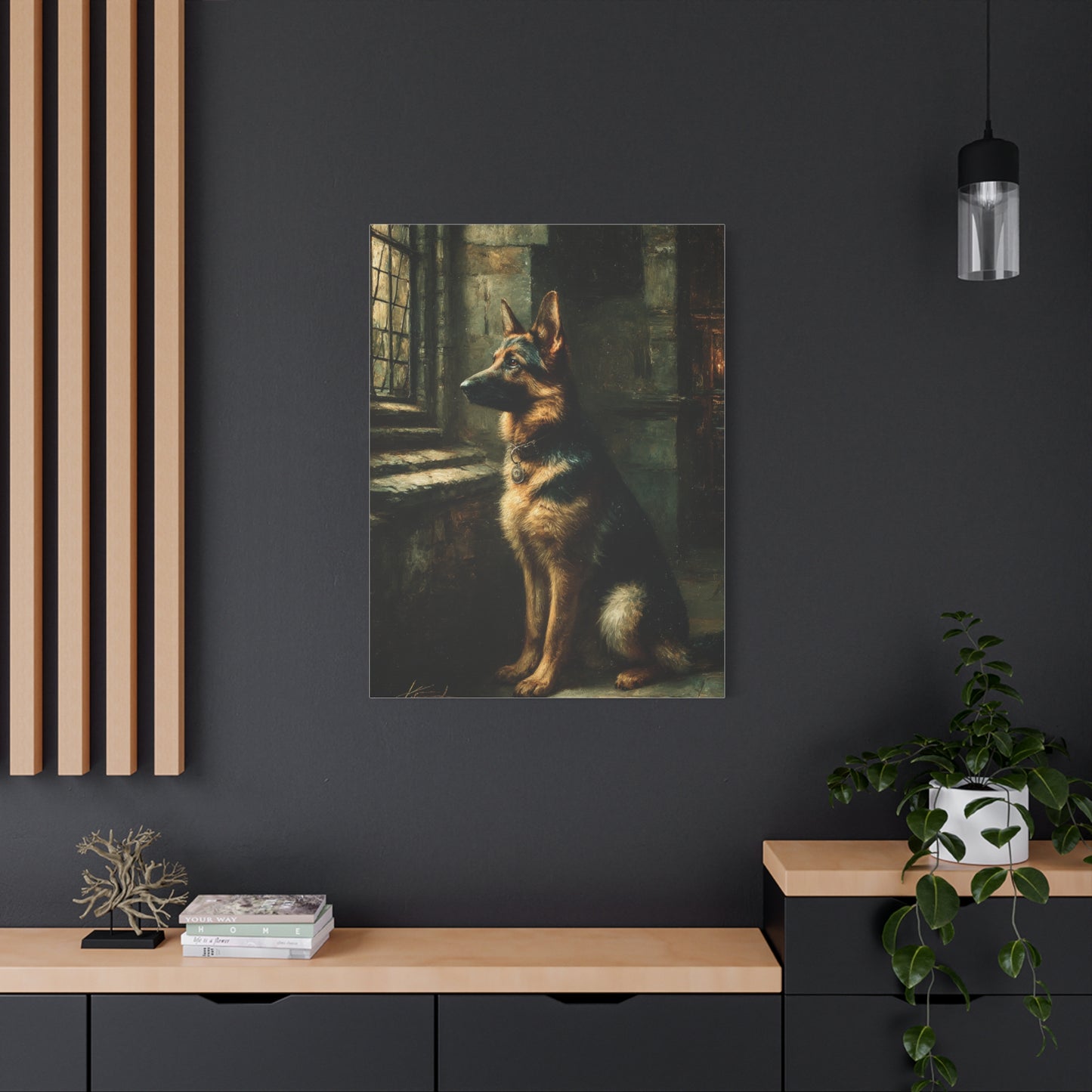 German Shepherd by Window Wall Art & Canvas Print