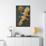 Golden Moon & Green Sky Crane Flight Wall Art & Canvas Print