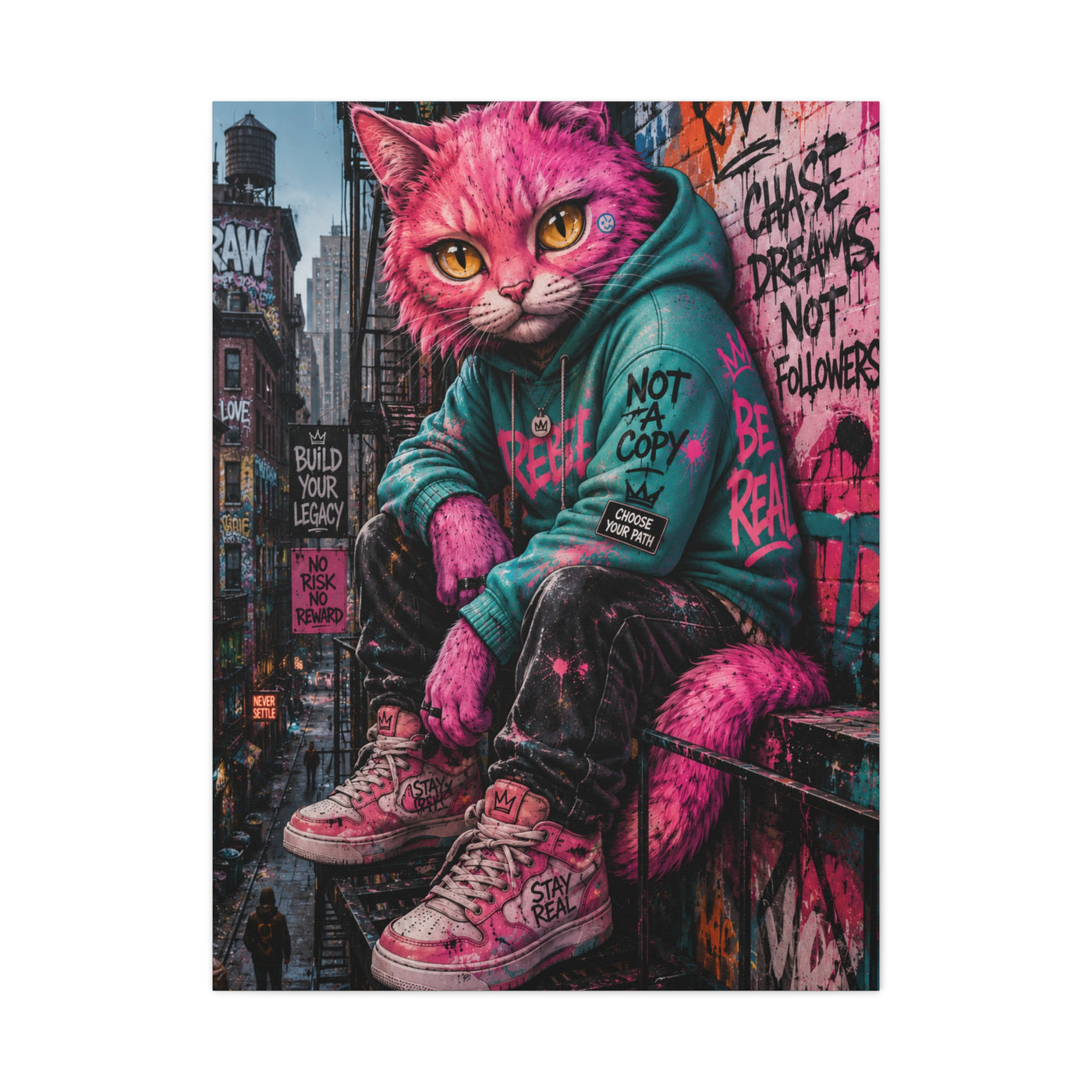 Urban Pink Cat Street Character Street Wall Art & Canvas Print