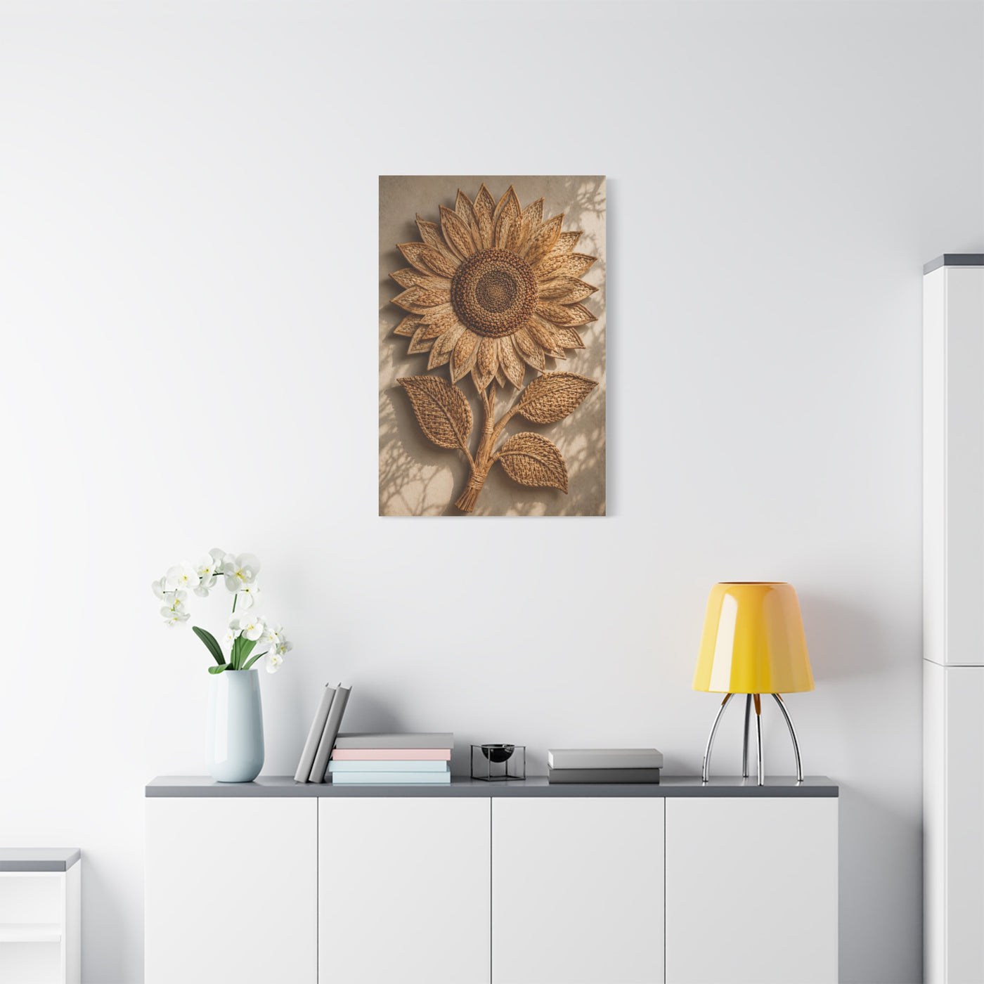 Handwoven Natural Sunflower Textile Wall Art & Canvas Print