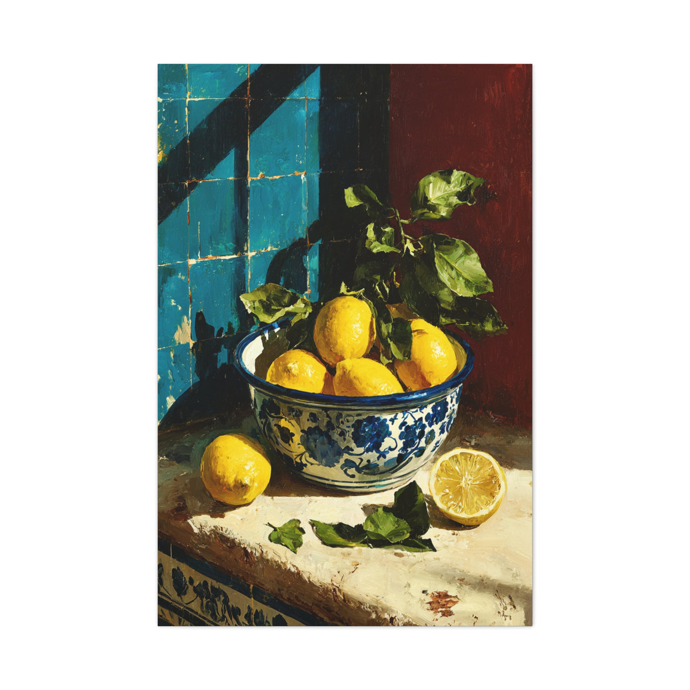 Mediterranean Lemon Bowl Painterly Kitchen Wall Art & Canvas Print