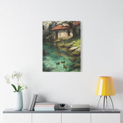 Spring Farmhouse Stream Scene Wall Art & Canvas Print