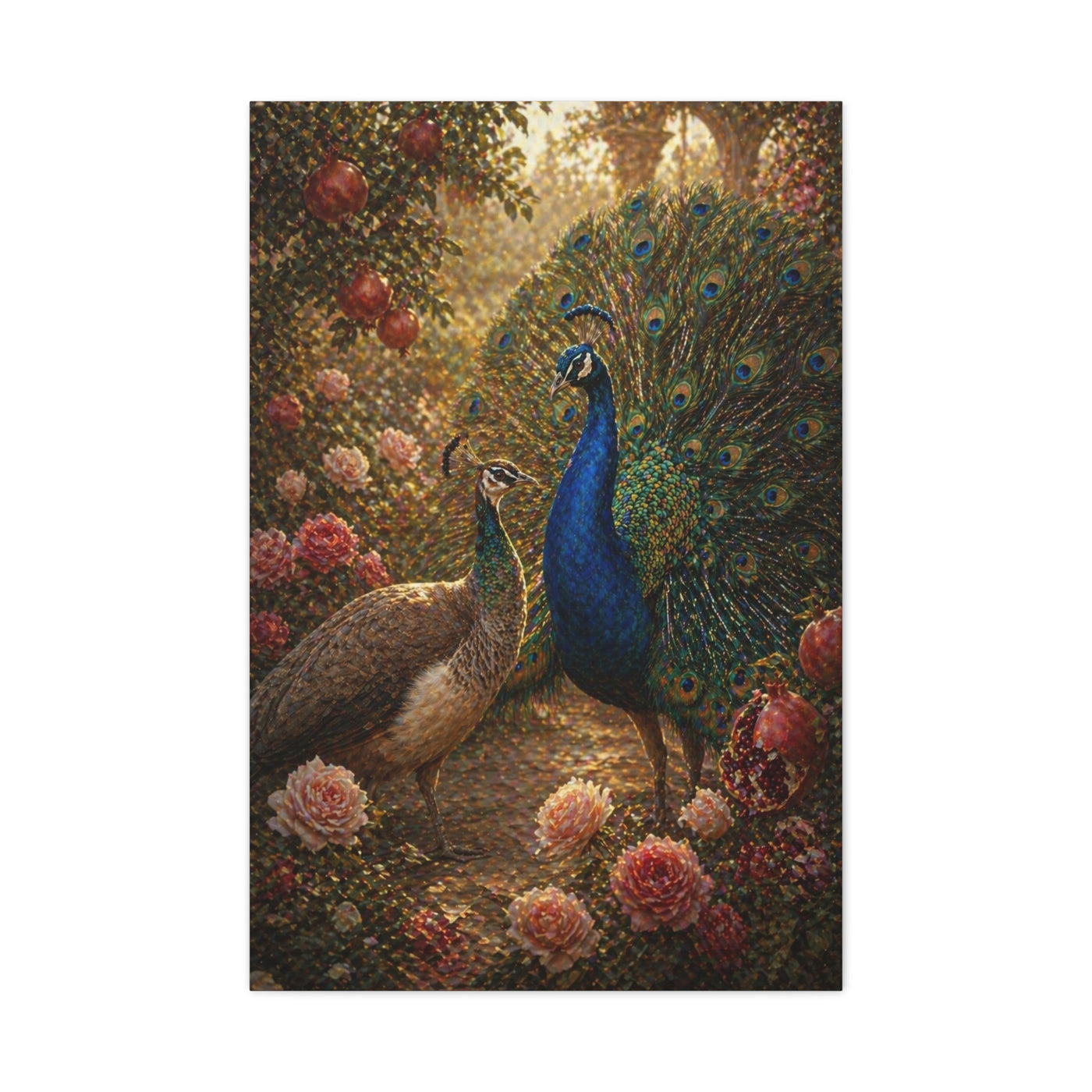 Romantic Garden Peacock Pair Wall Art & Canvas Print