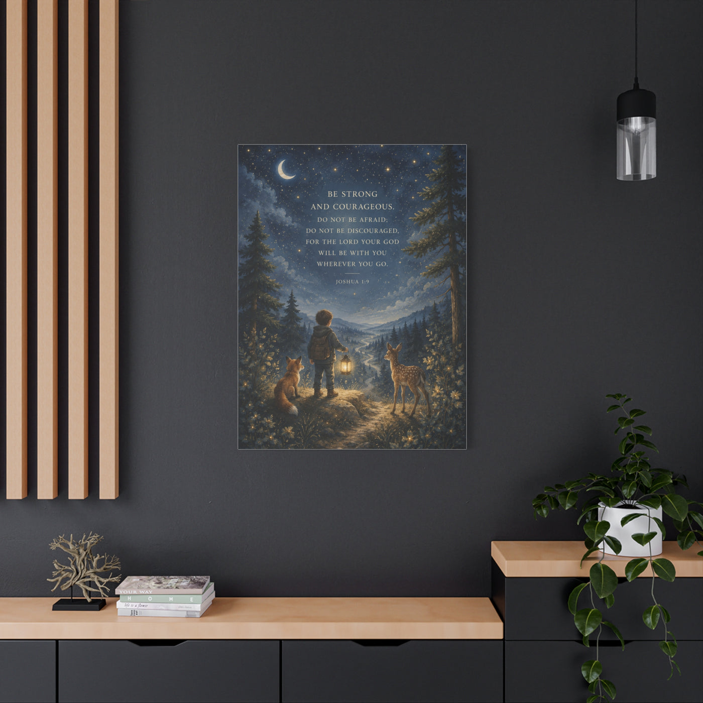 Joshua 1:9 Courage Night Path Scripture Wall Art & Canvas Print