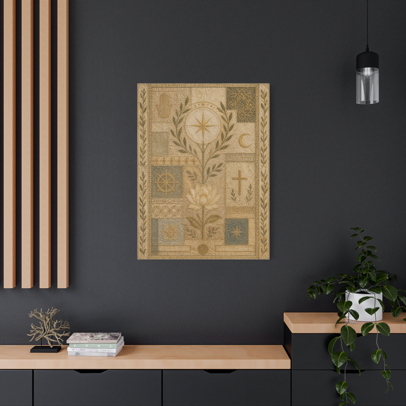 Interfaith Sacred Symbol Textile Wall Art & Canvas Print