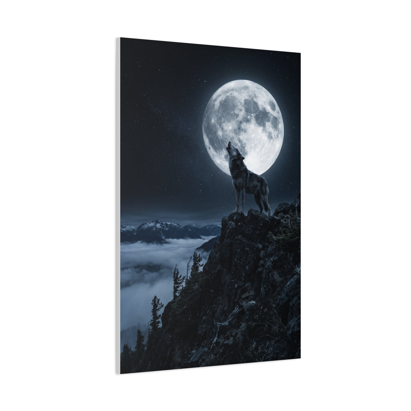 Full Moon Howling Wolf Ridge Scene Wall Art & Canvas Print