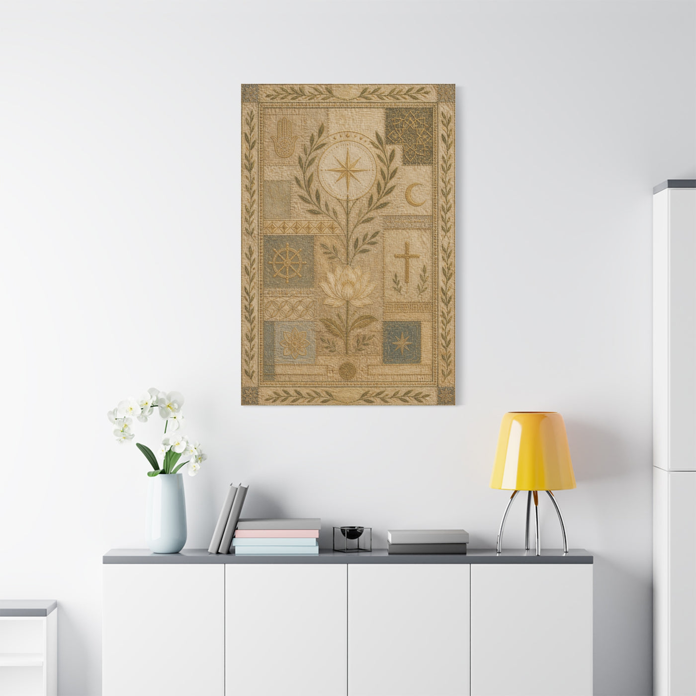 Interfaith Sacred Symbol Textile Wall Art & Canvas Print