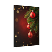 Red Christmas Tree Ornaments on Pine Branch Wall Art & Canvas Print