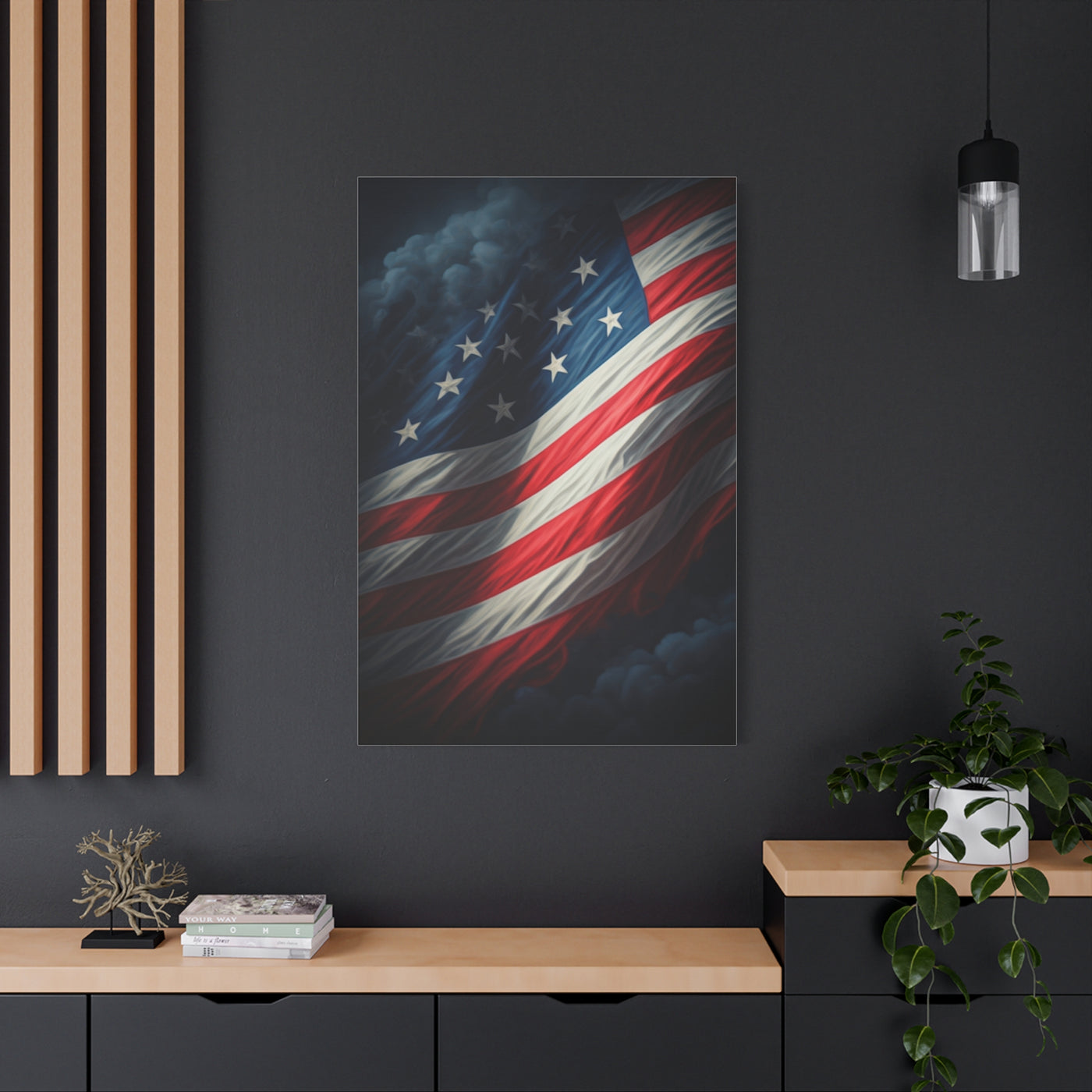 Stormlit American Flag Strength Wall Art & Canvas Prints