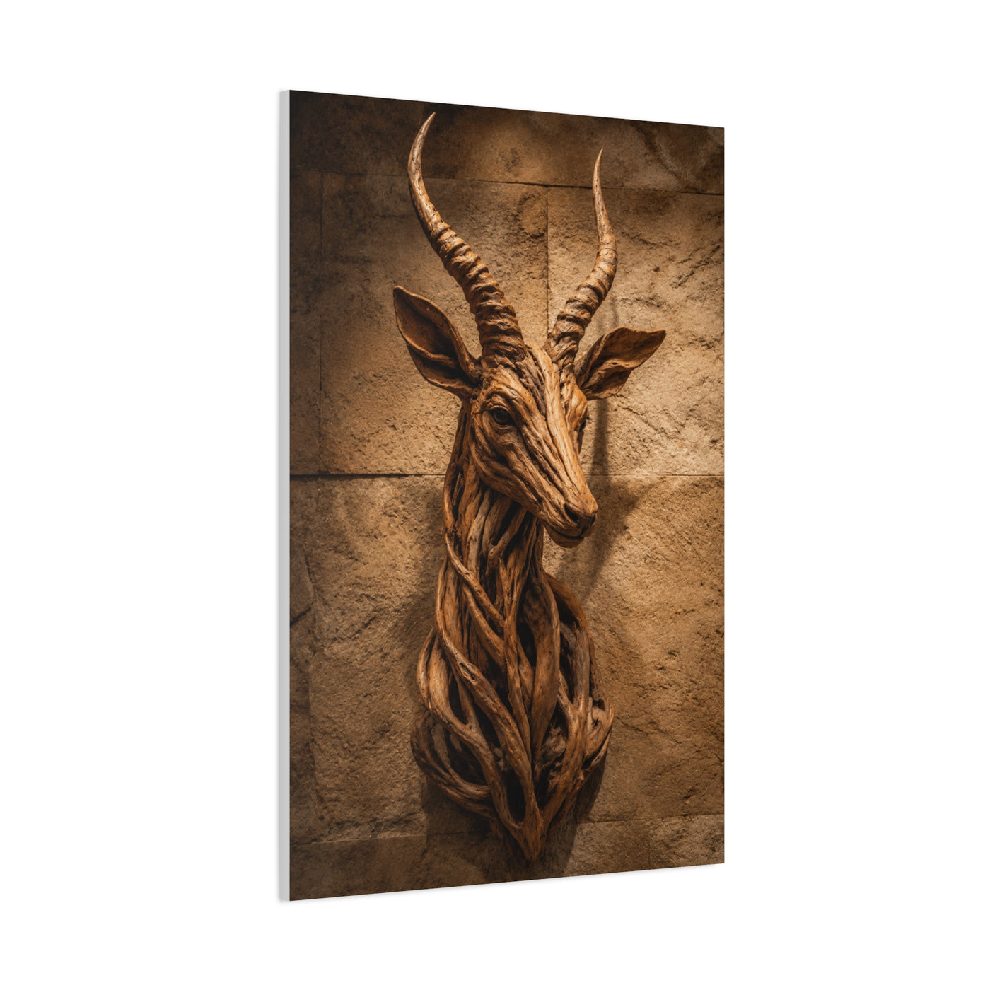 Teak Root Antelope Sculptural Mount Wall Art & Canvas Print