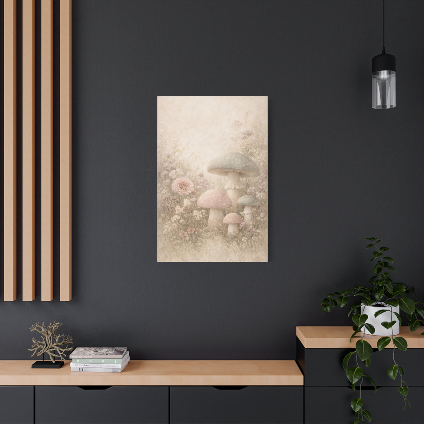 Vintage Pastel Mushroom Meadow Wall Art & Canvas Print