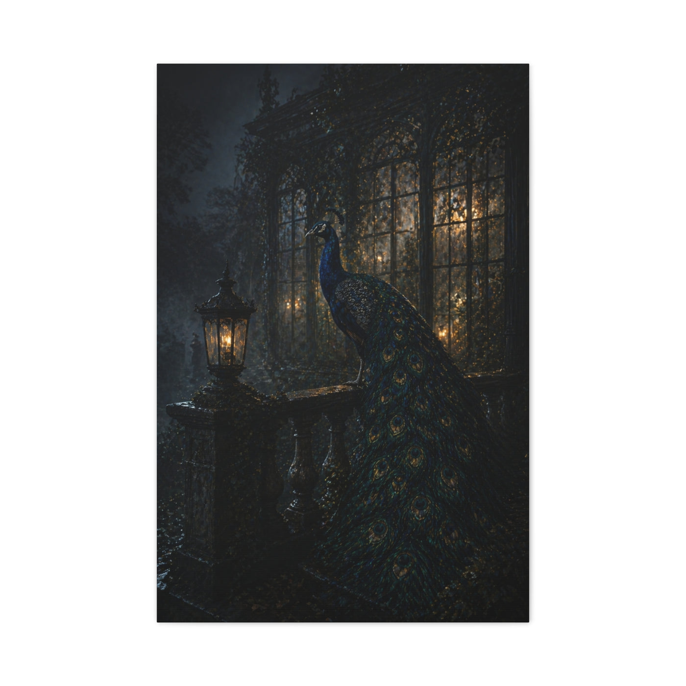 Gothic Night Peacock Balcony Wall Art & Canvas Print