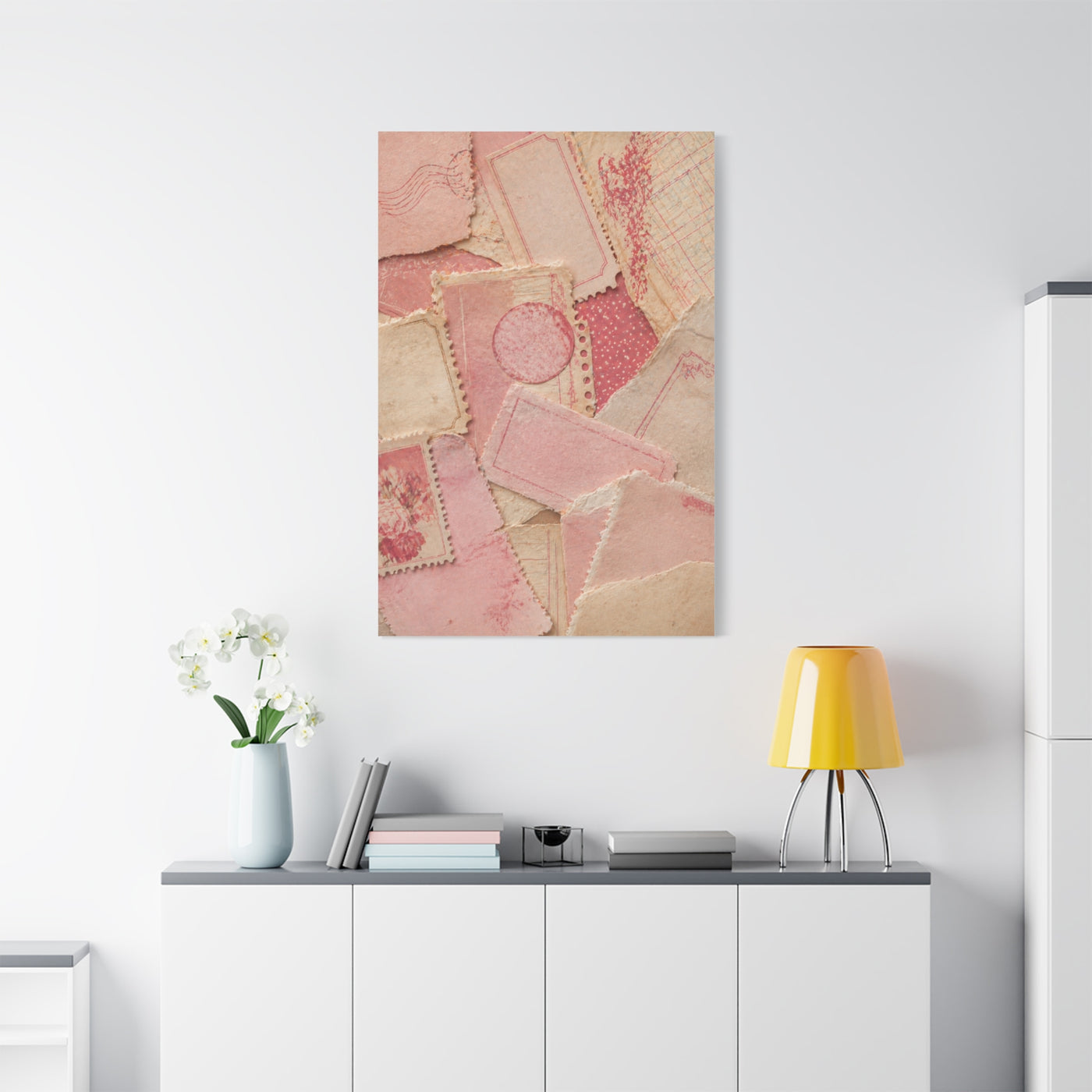 Vintage Pink Paper Collage Wall Art & Canvas Print