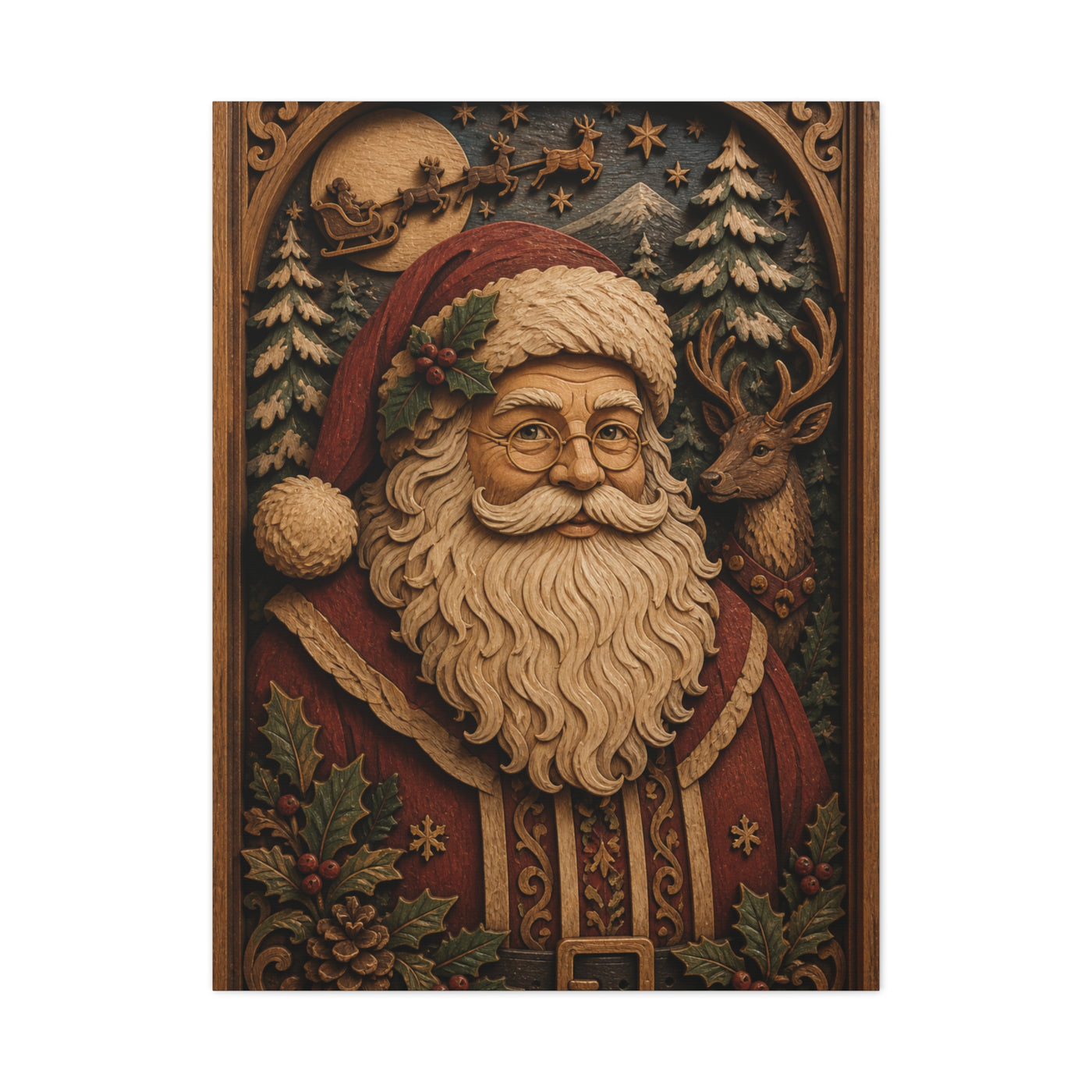 Layered Wooden Santa Relief Wall Art & Canvas Print