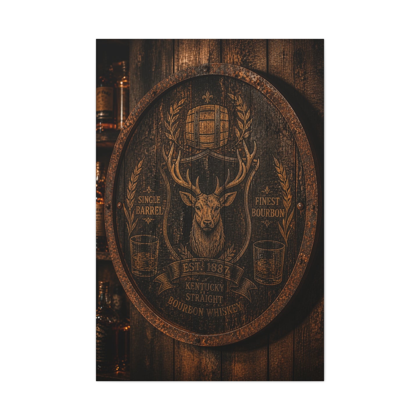 Bourbon Barrel Crest Wall Art & Canvas Print