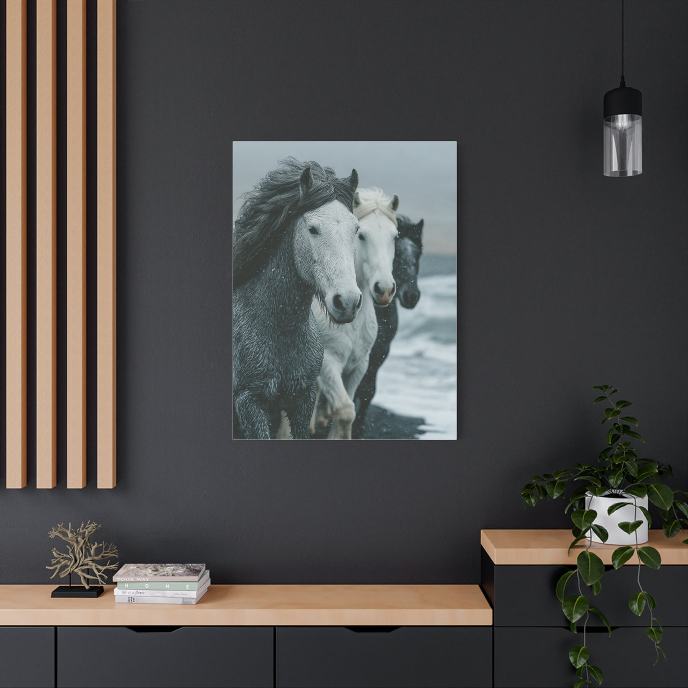 Coastal Wild Horses Storm Run Wall Art & Canvas Print