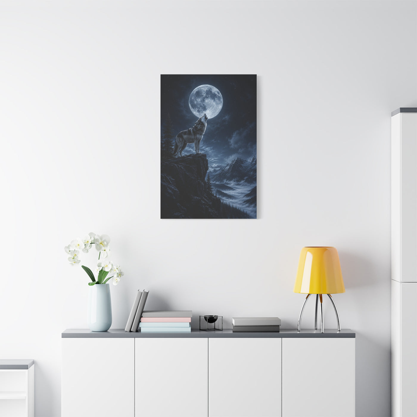 Full Moon Howling Wolf Ridge Scene Wall Art & Canvas Print