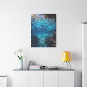 Dolphins Swimming Beneath Sunlit Ocean Waters Wall Art & Canvas Print