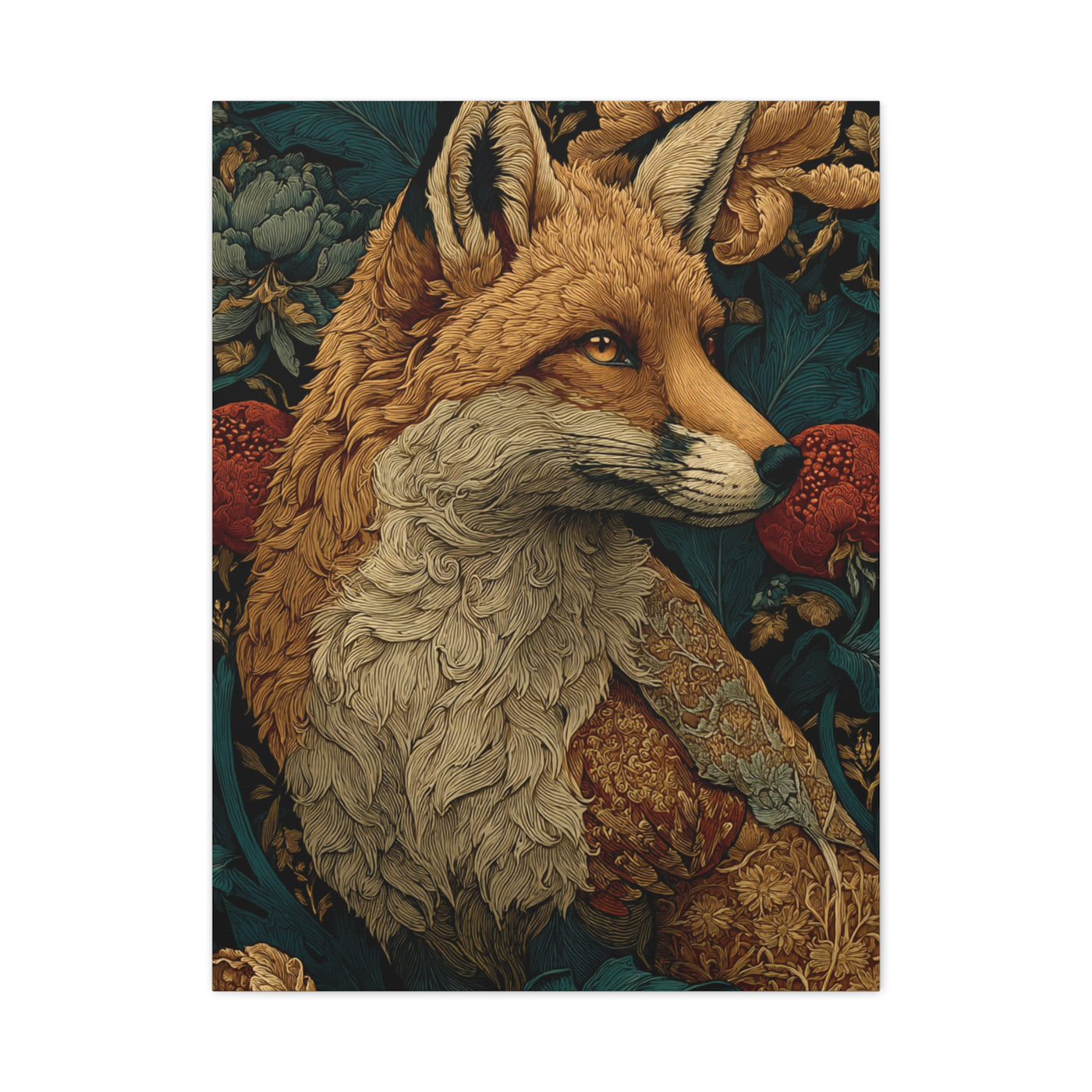 William Morris Style Ornamental Fox Wall Art & Canvas Print