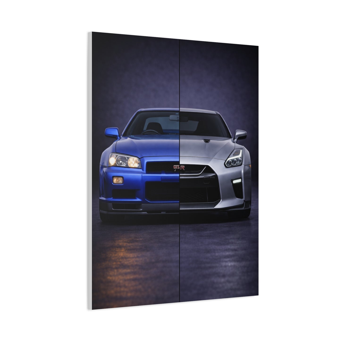 Nissan GT R Split R34 Skyline vs R35 Evolution Wall Art & Canvas Prints