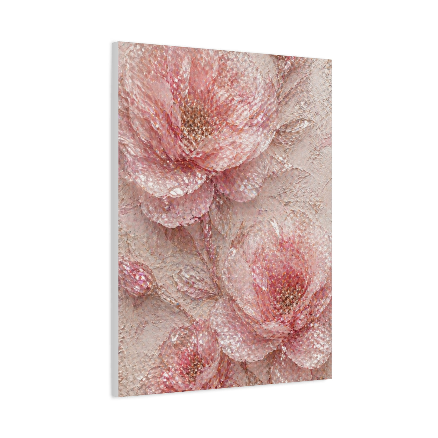 Crushed Glass Pink Floral Relief Wall Art & Canvas Print