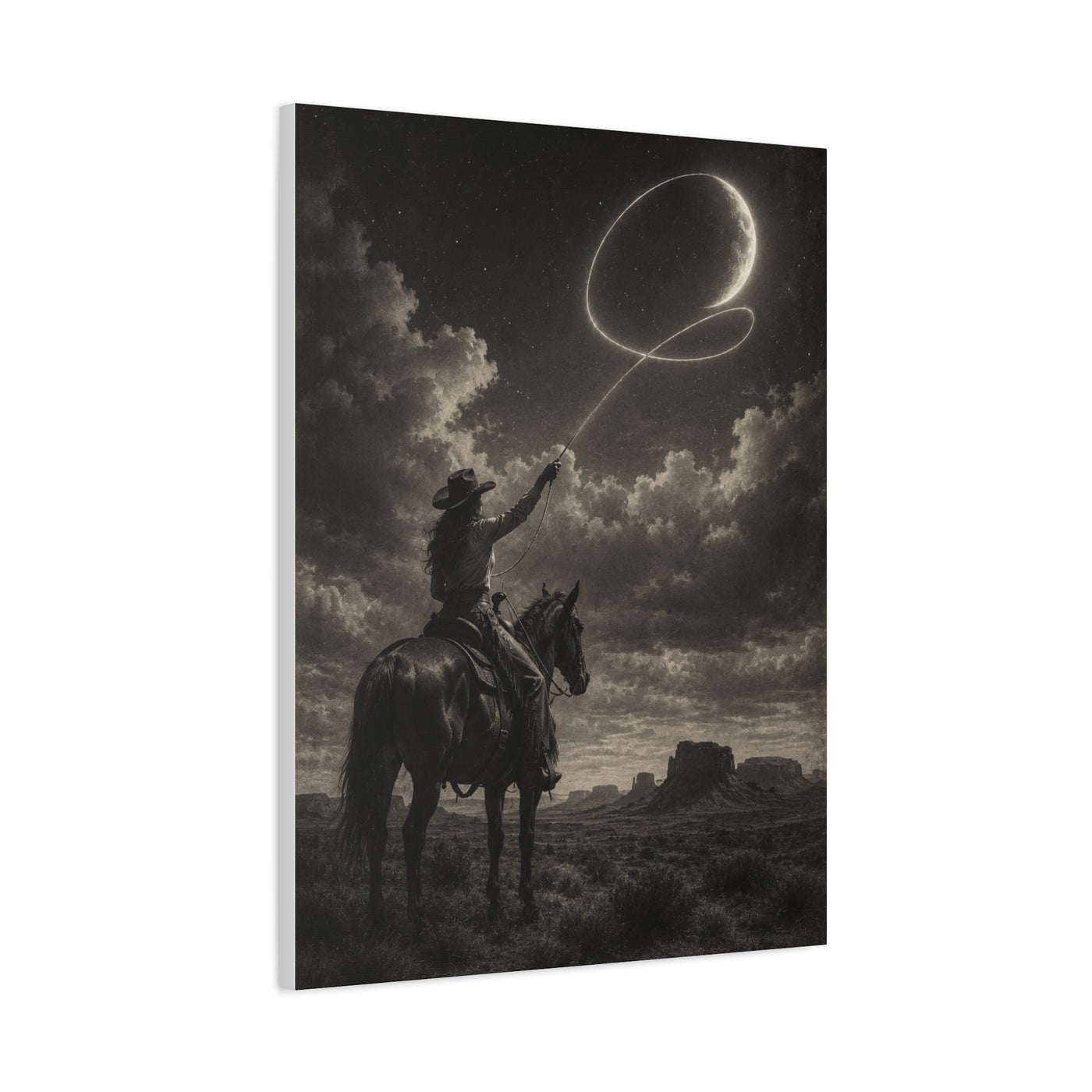 Cowgirl Moon Lasso Silhouette Scene Wall Art & Canvas Print