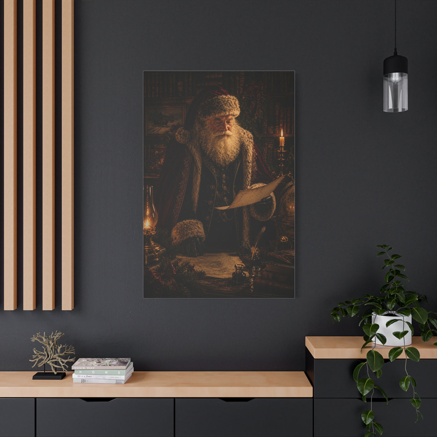 Dark Academia Santa Library Wall Art & Canvas Print