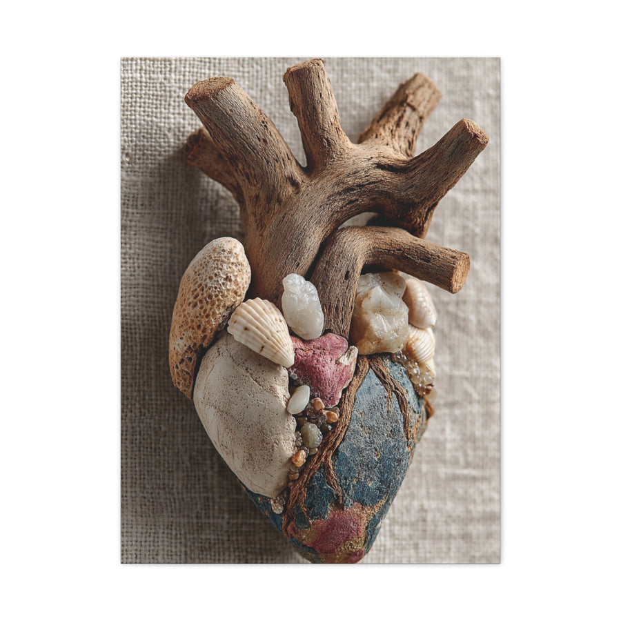 Driftwood Coastal Heart Sculpture Wall Art & Canvas Print