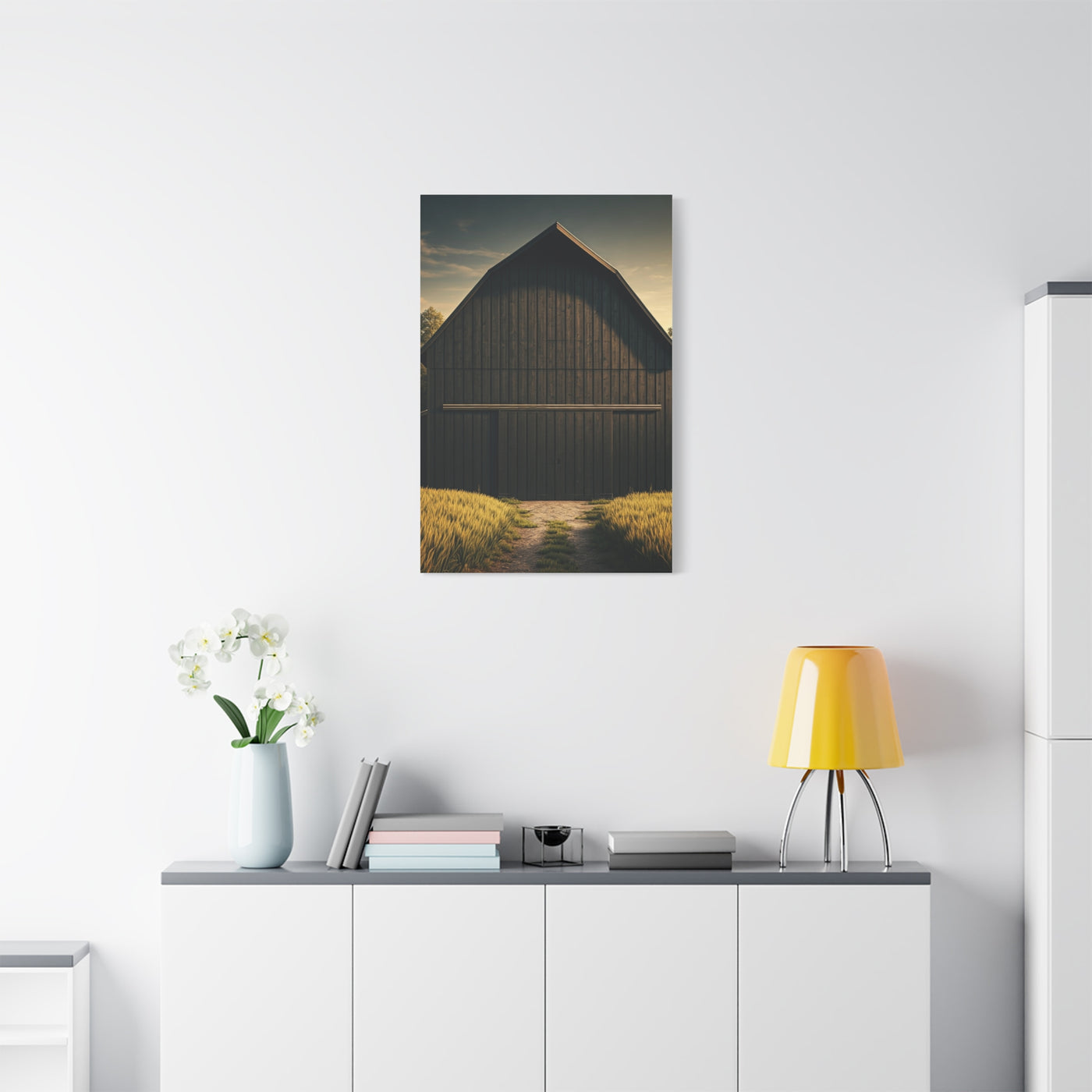 Minimal Rustic Barn Under Evening Sky Wall Art & Canvas Prints